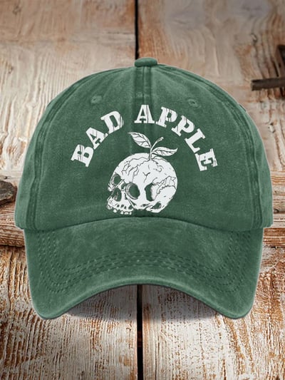 Bad Apple Skull Print Washed Hat