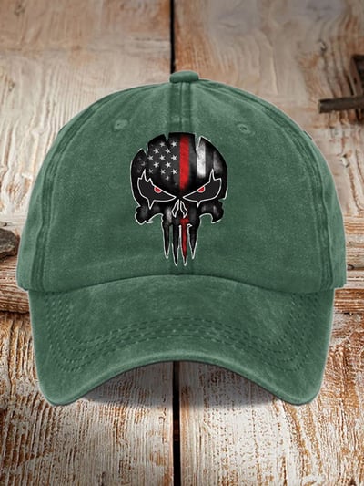 Skull Us Flag Washed Hat