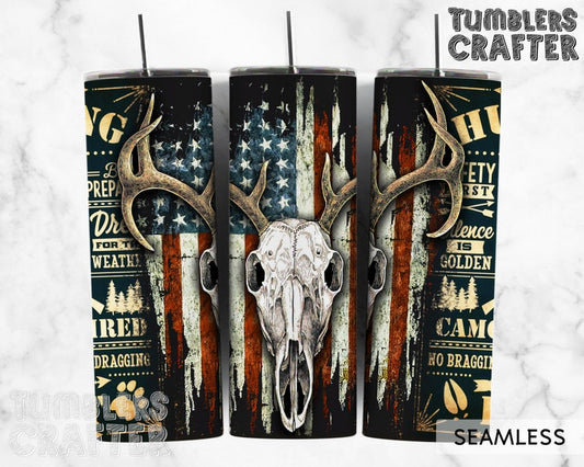 Deer Hunting Skull US Flag Tumbler 20z