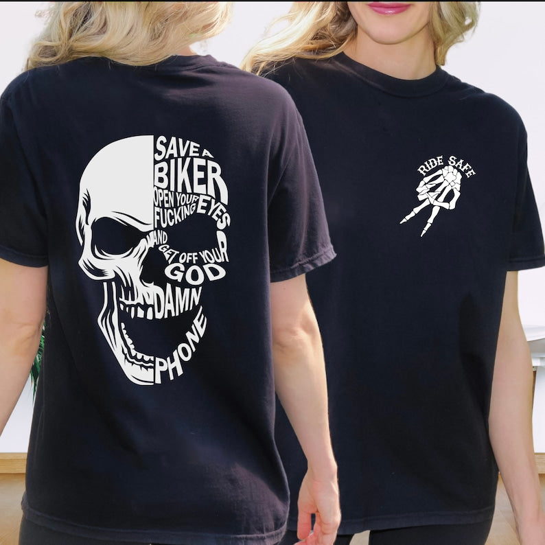 Save A Biker Open Your Eyes Motocycle Gift T-Shirt