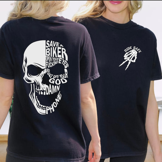 Save A Biker Open Your Eyes Motocycle Gift T-Shirt
