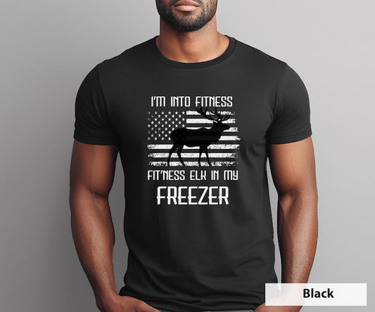 Funny Elk Hunting US Flag Men T-Shirt