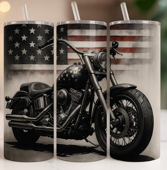 US Flag Biker Vintage Tumbler 20oz