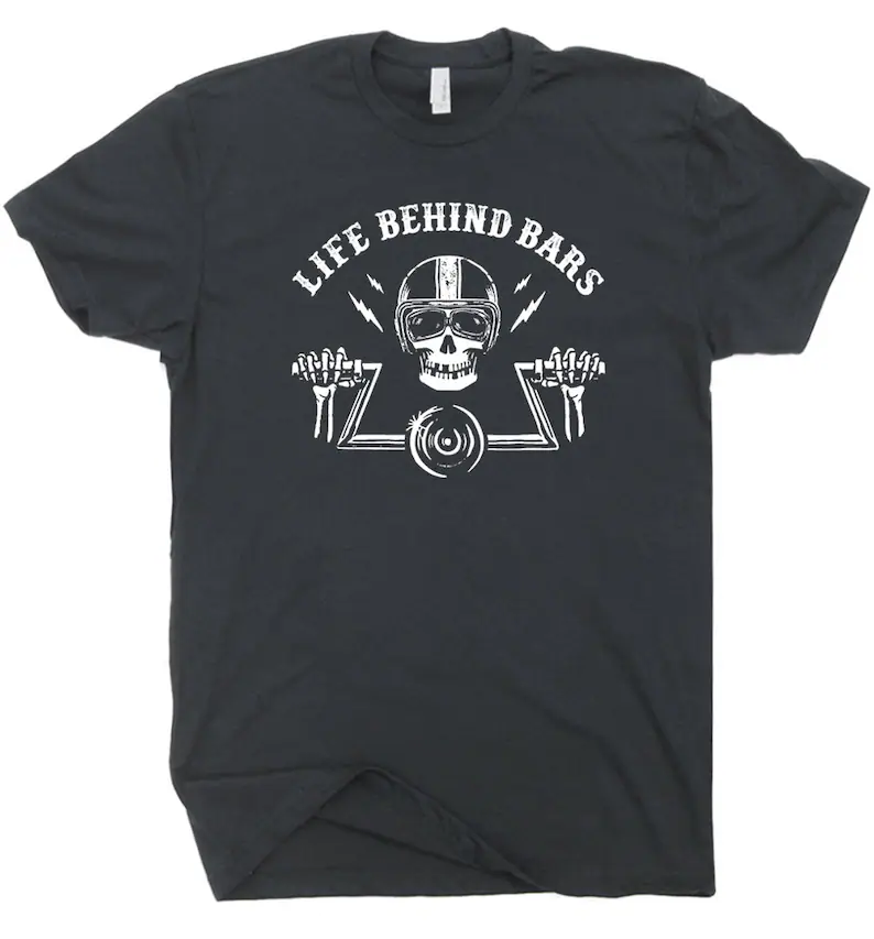 Life Behind Bar Skull Biker Motocycle T-Shirt
