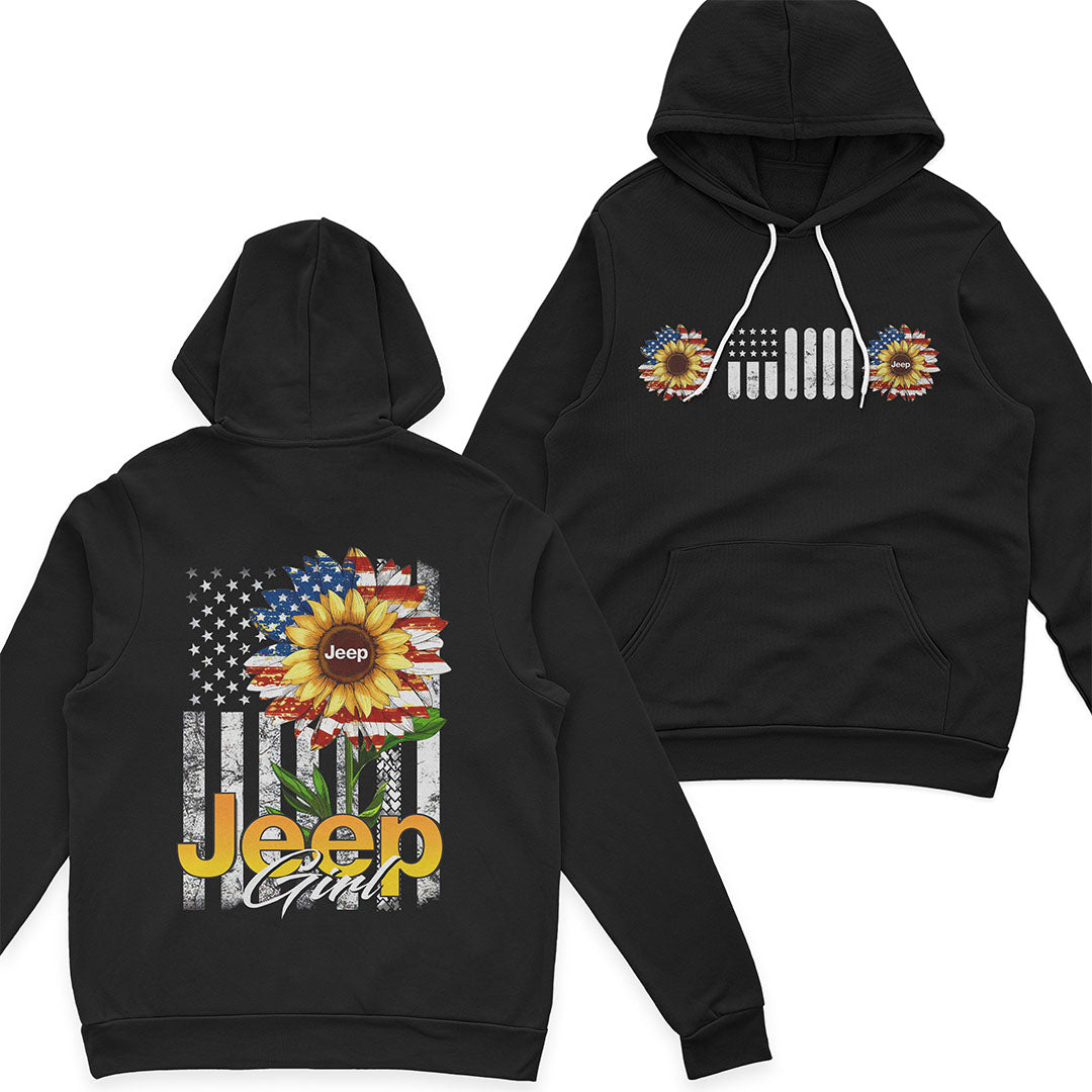 Jeep Girl Sunflower American Flag T-Shirt Hoodie Supler Store