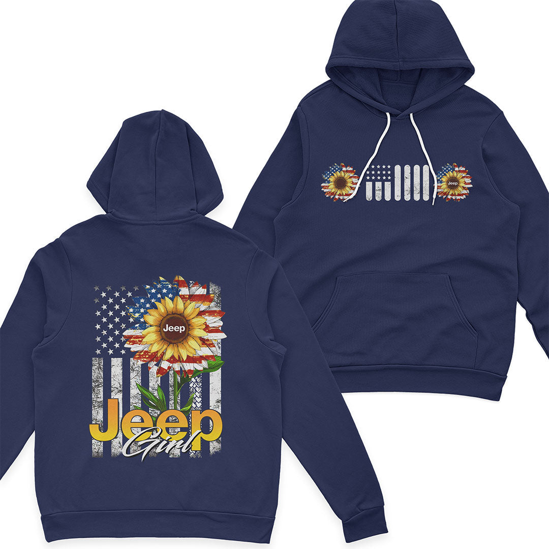 Jeep Girl Sunflower American Flag T-Shirt Hoodie Supler Store