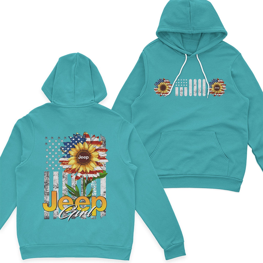 Jeep Girl Sunflower American Flag T-Shirt Hoodie Supler Store