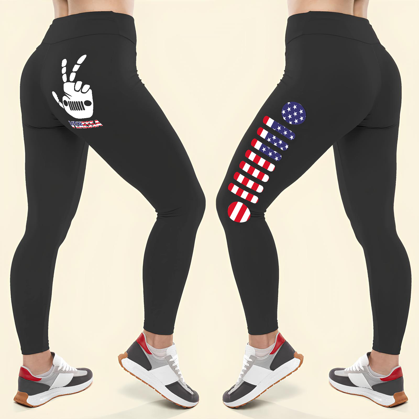 Personalized Jeep Girl USA Flag Independence Day Leggings Supler Store