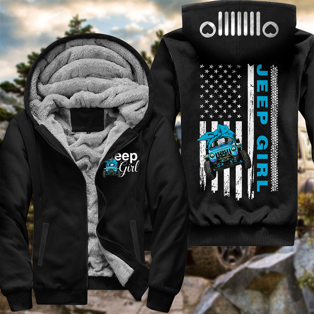 Multicolor Jeep Girl Flag Us Fleece Zip Hoodie Supler Store