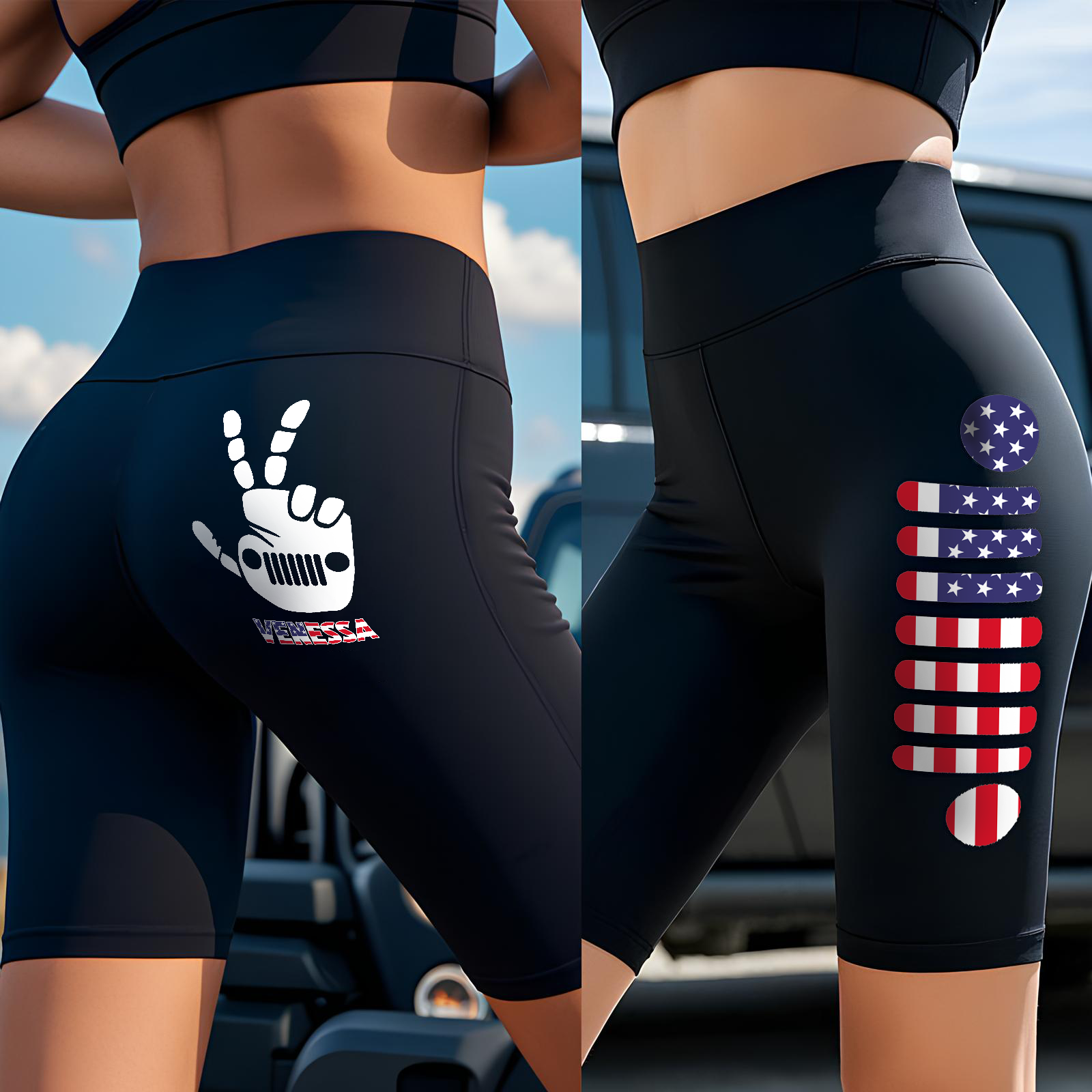 Personalized Jeep Girl USA Flag Independence Day Leggings Supler Store