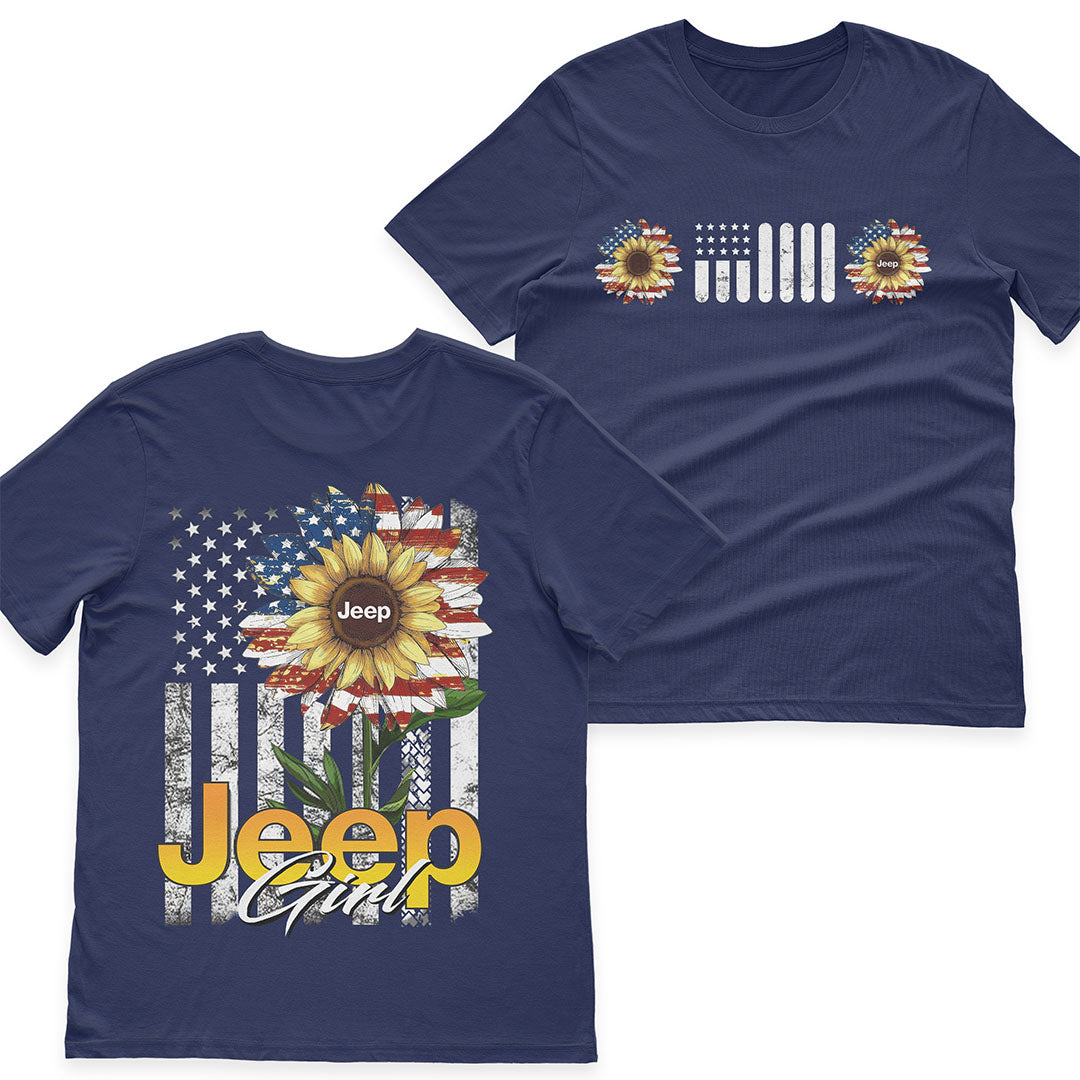 Jeep Girl Sunflower American Flag T-Shirt Hoodie Supler Store