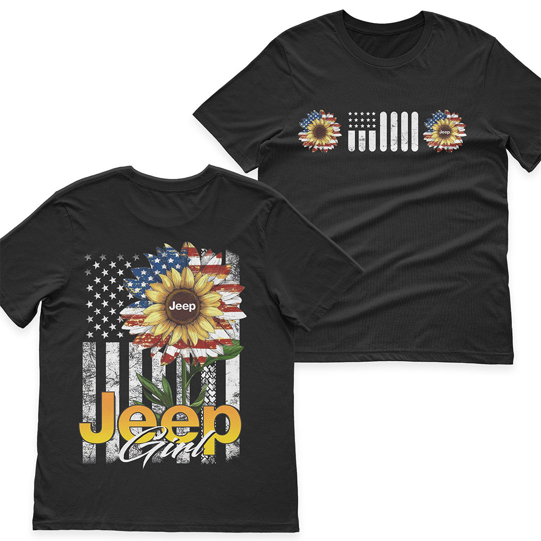 Jeep Girl Sunflower American Flag T-Shirt Hoodie Supler Store