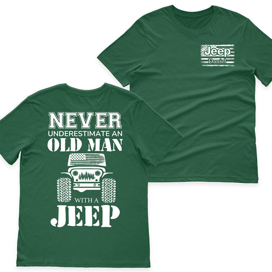 Personalized Jeep Never Underestimate An Old Man American Flag T-Shirt Hoodie