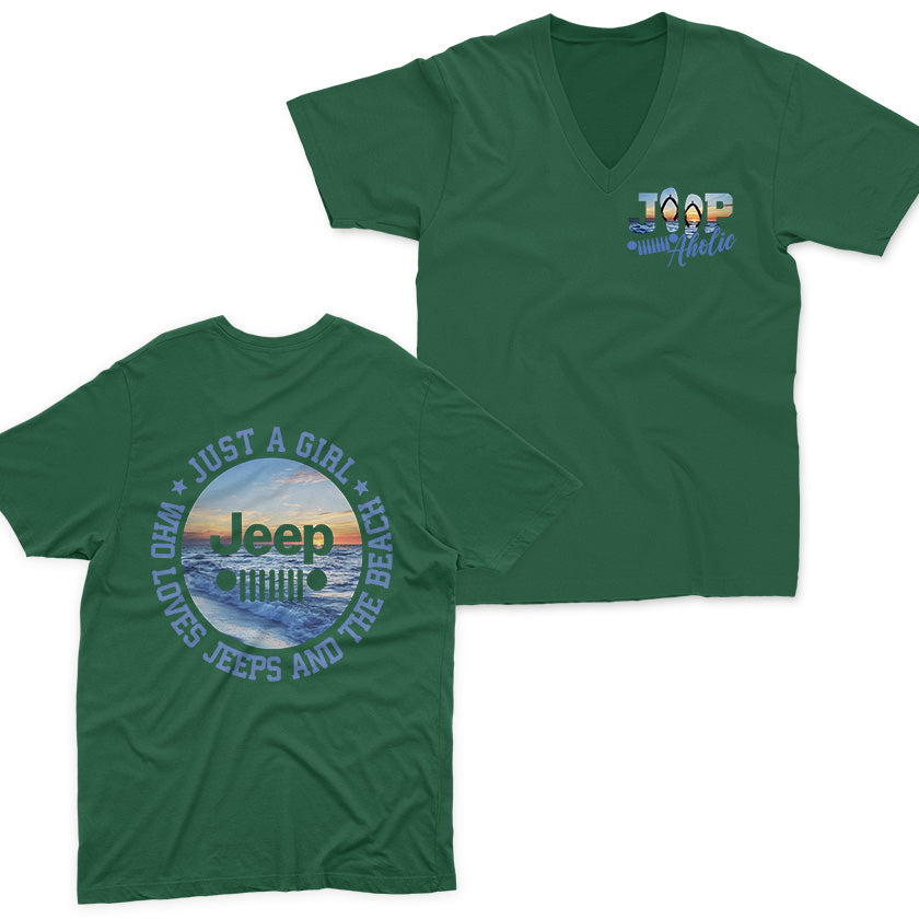 Just a Girl Who Loves Jeeps and The Beach V-Neck T-Shirt Supler Store