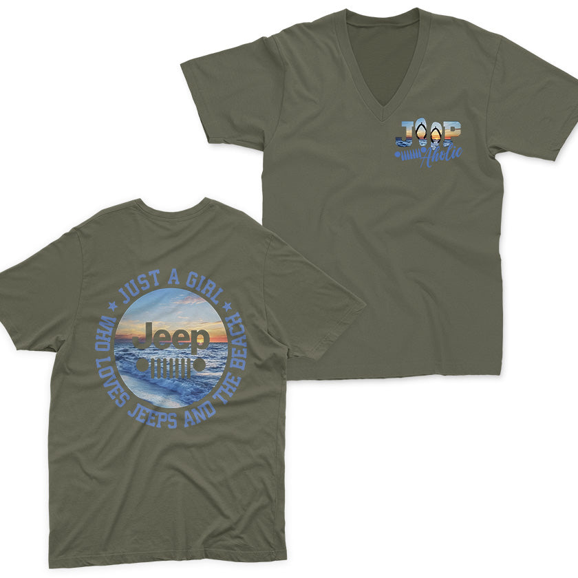 Just a Girl Who Loves Jeeps and The Beach V-Neck T-Shirt Supler Store