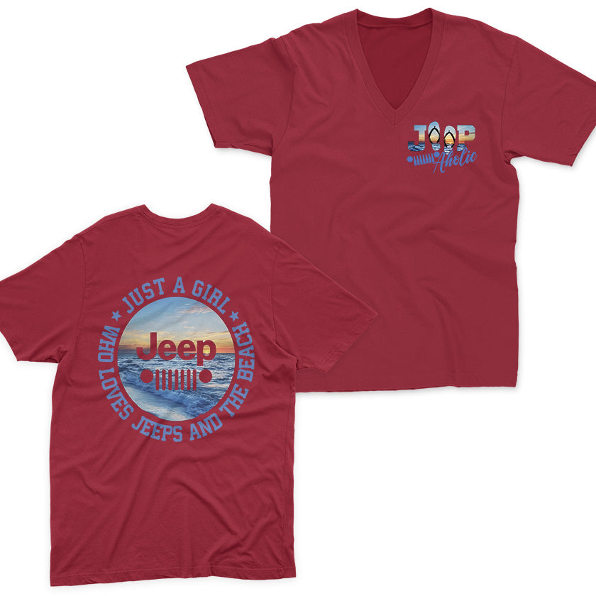 Just a Girl Who Loves Jeeps and The Beach V-Neck T-Shirt Supler Store