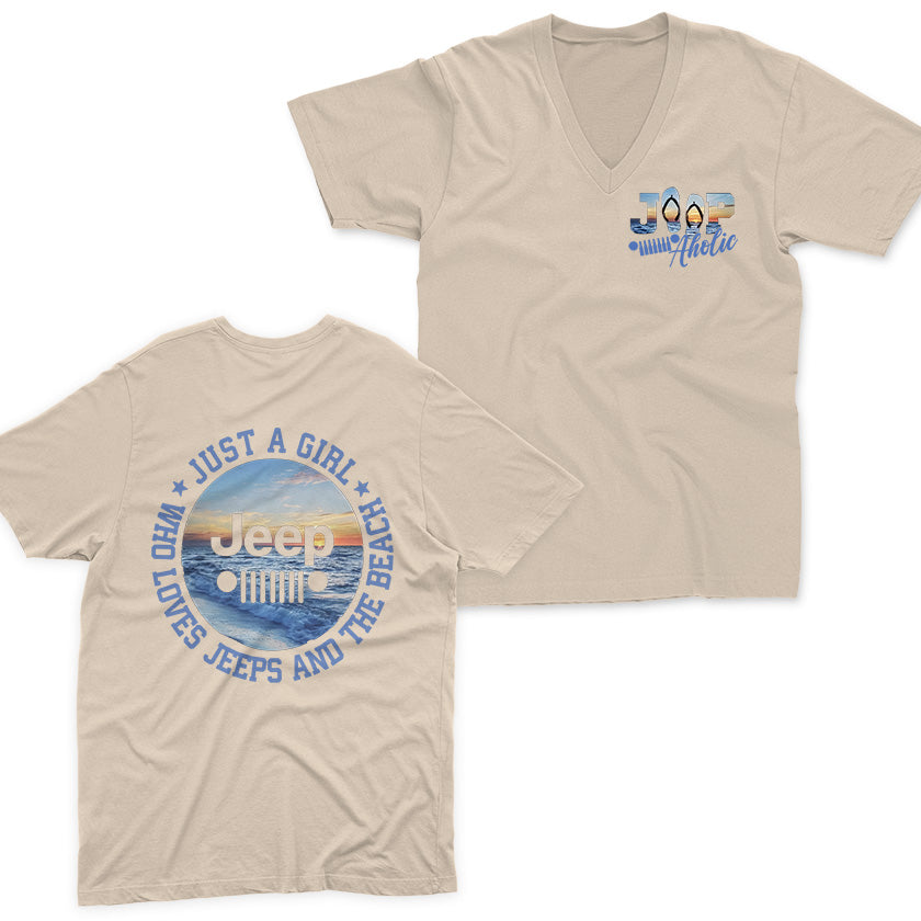 Just a Girl Who Loves Jeeps and The Beach V-Neck T-Shirt Supler Store