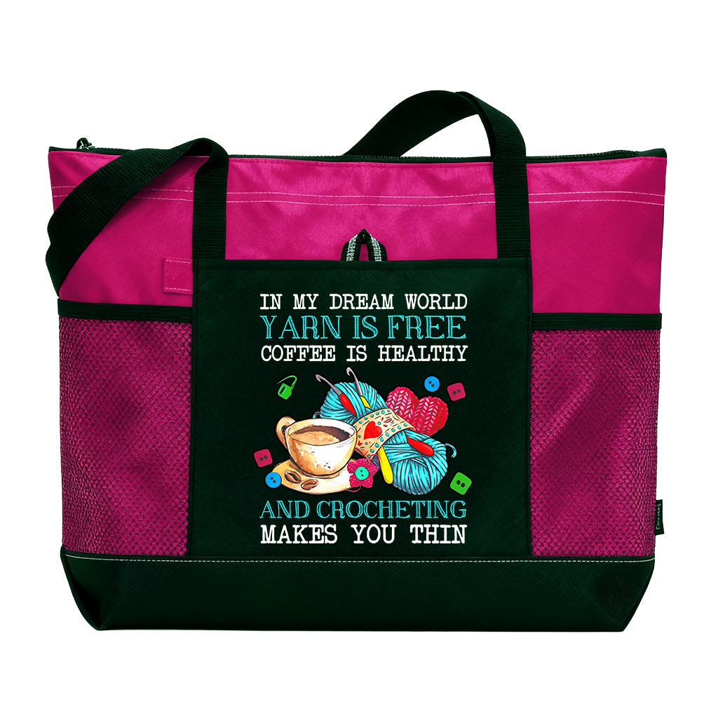 Crochet In My Dream World Yarn Is Free Knitting Tote Bag Supler Store