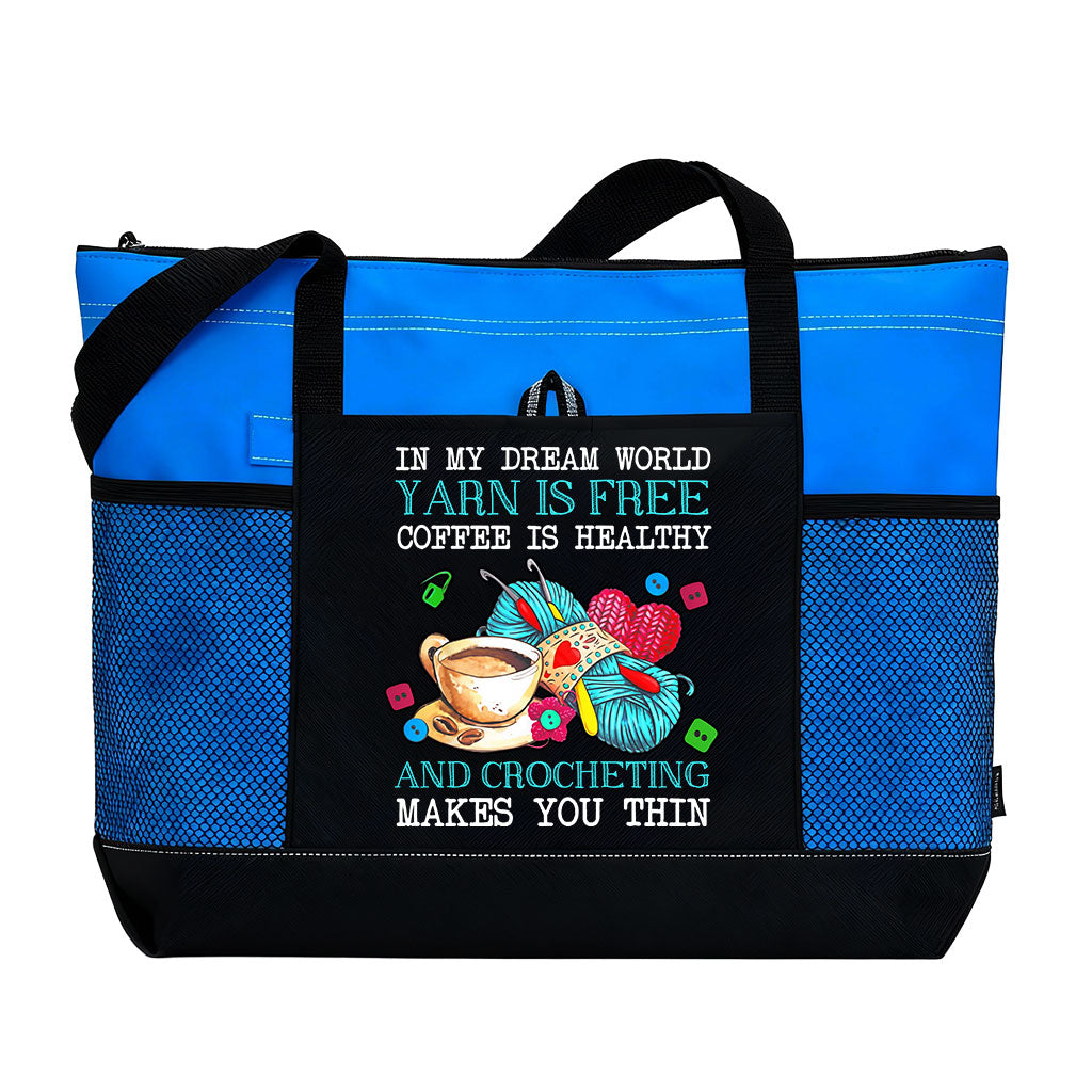 Crochet In My Dream World Yarn Is Free Knitting Tote Bag Supler Store