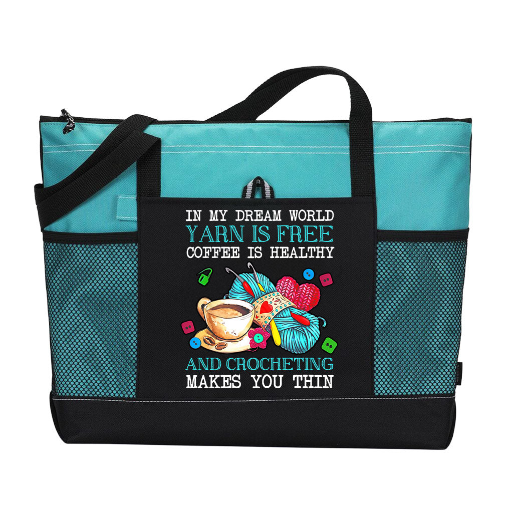 Crochet In My Dream World Yarn Is Free Knitting Tote Bag Supler Store