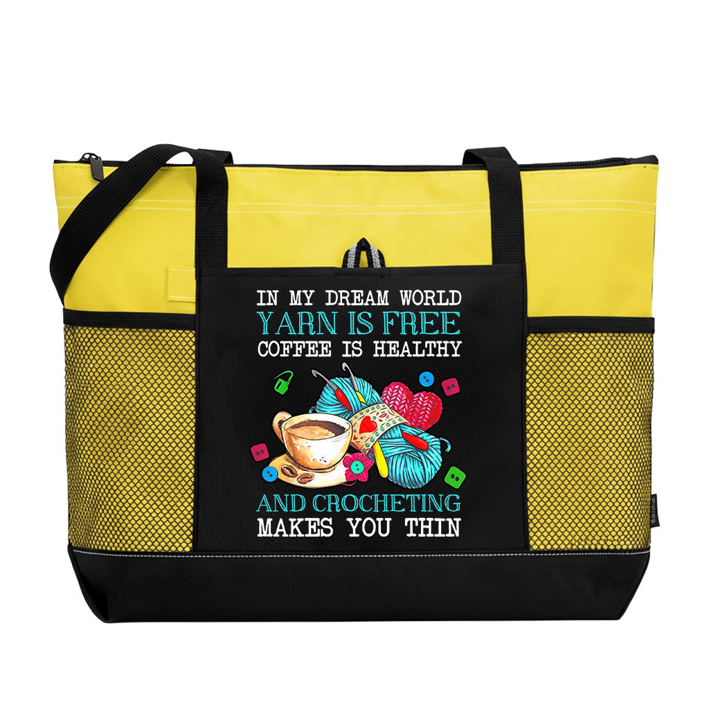 Crochet In My Dream World Yarn Is Free Knitting Tote Bag Supler Store
