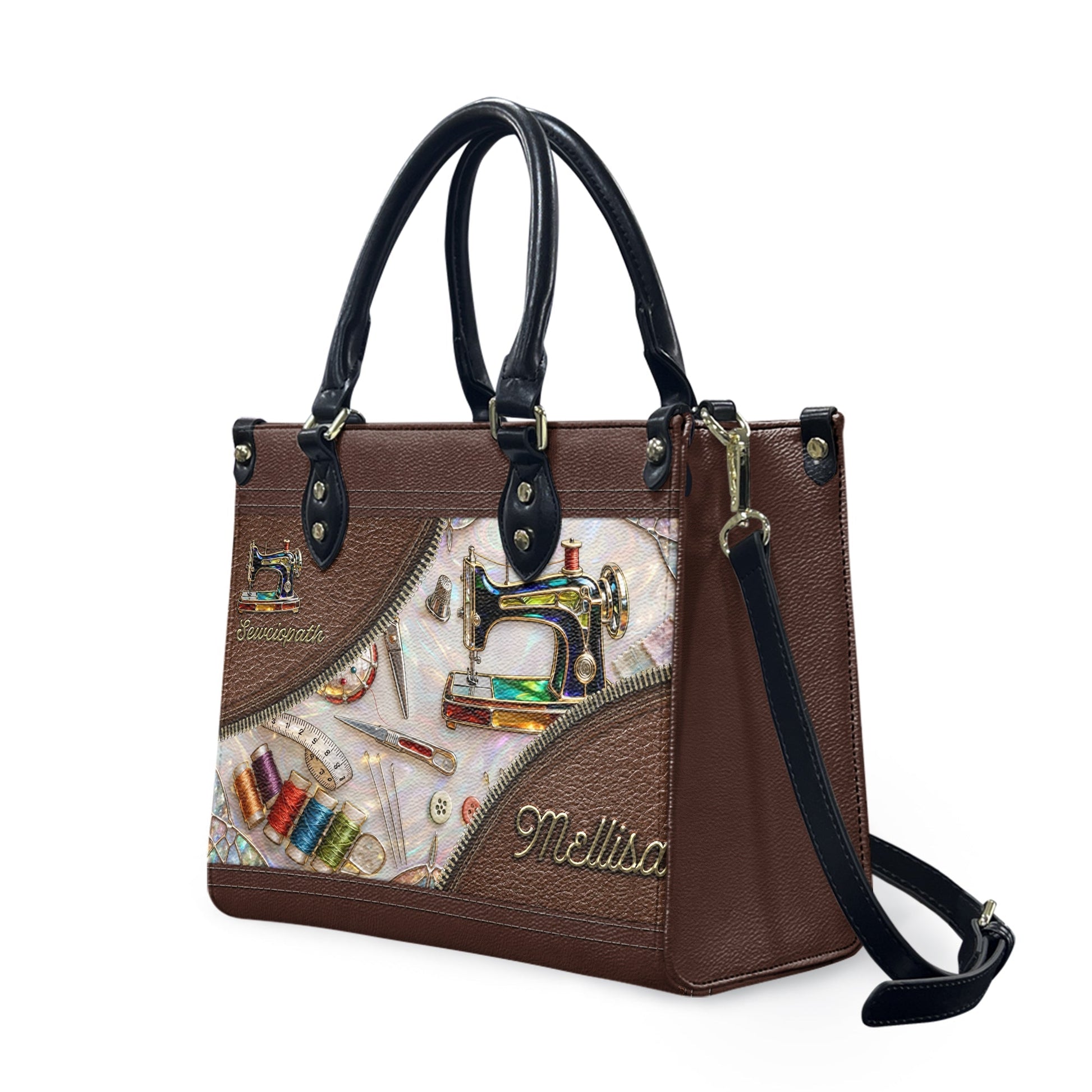 Personalized Sewciopath Sewing Lover Leather Handbag